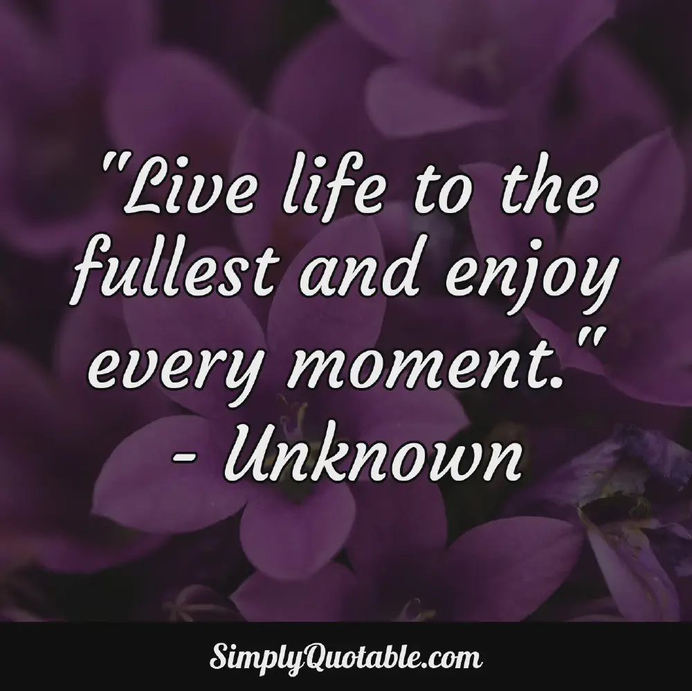 Live life to the fullest and enjoy every moment  Unknown