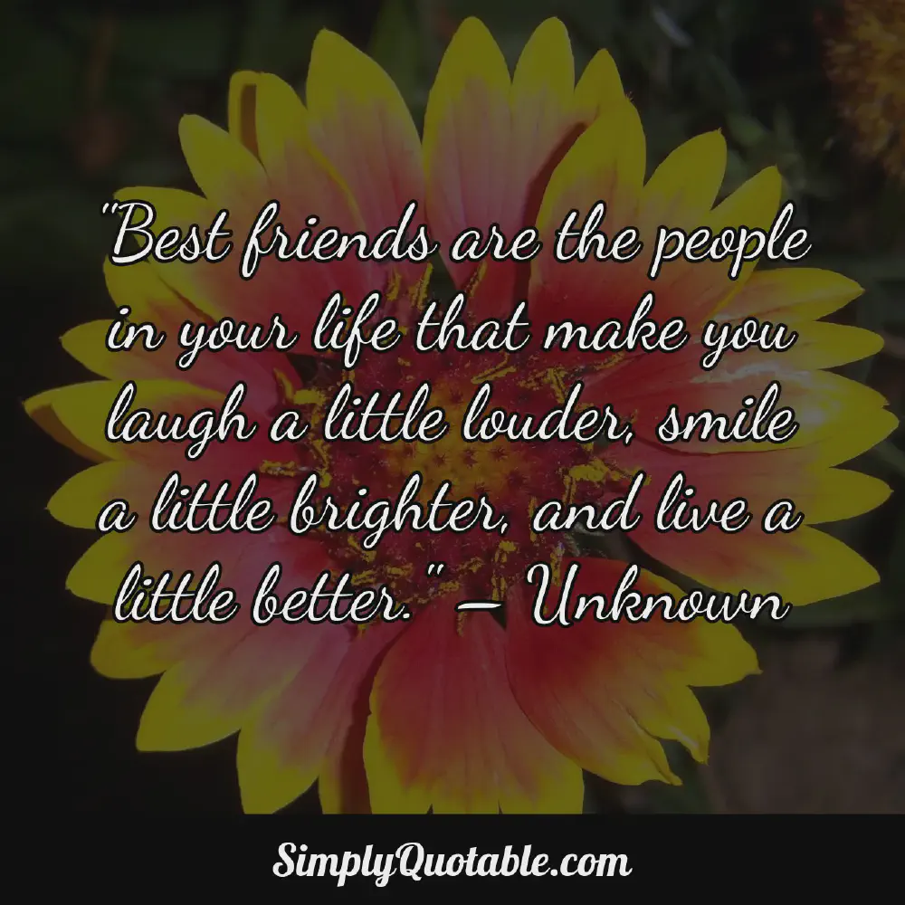Best friends are the people in your life that make you laugh a little louder smile a little brighter and live a little better Unknown